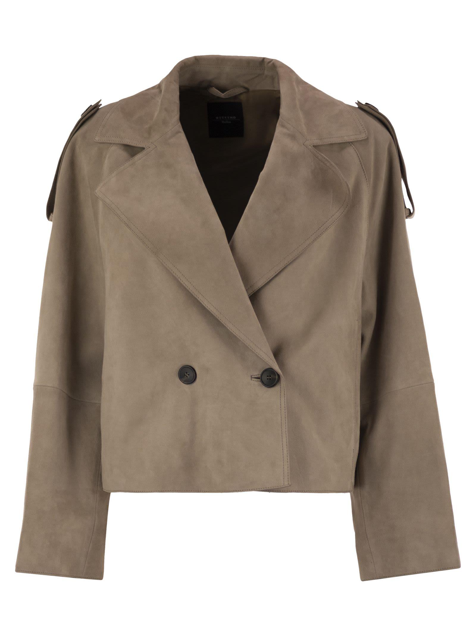 スーツ Weekend Max Mara MAGA - Short suede trench coat Max Mara Weekend MAGA Short suede trench coat – Think Bubbles