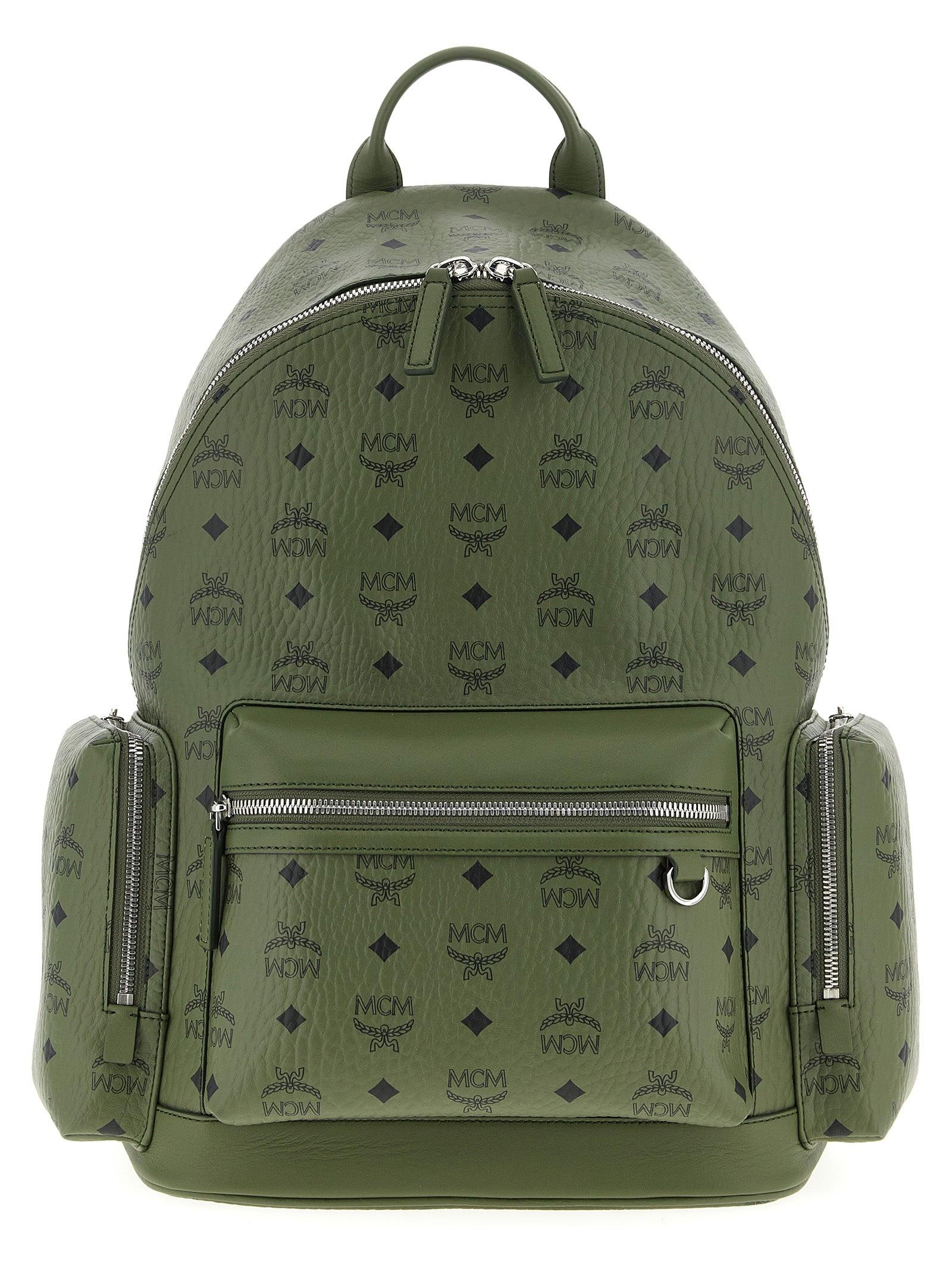 MCM Hunter Green Medium Size Backpack. MCM Visetos Studded Medium Stark M Backpack Green 1044505  main image 2
