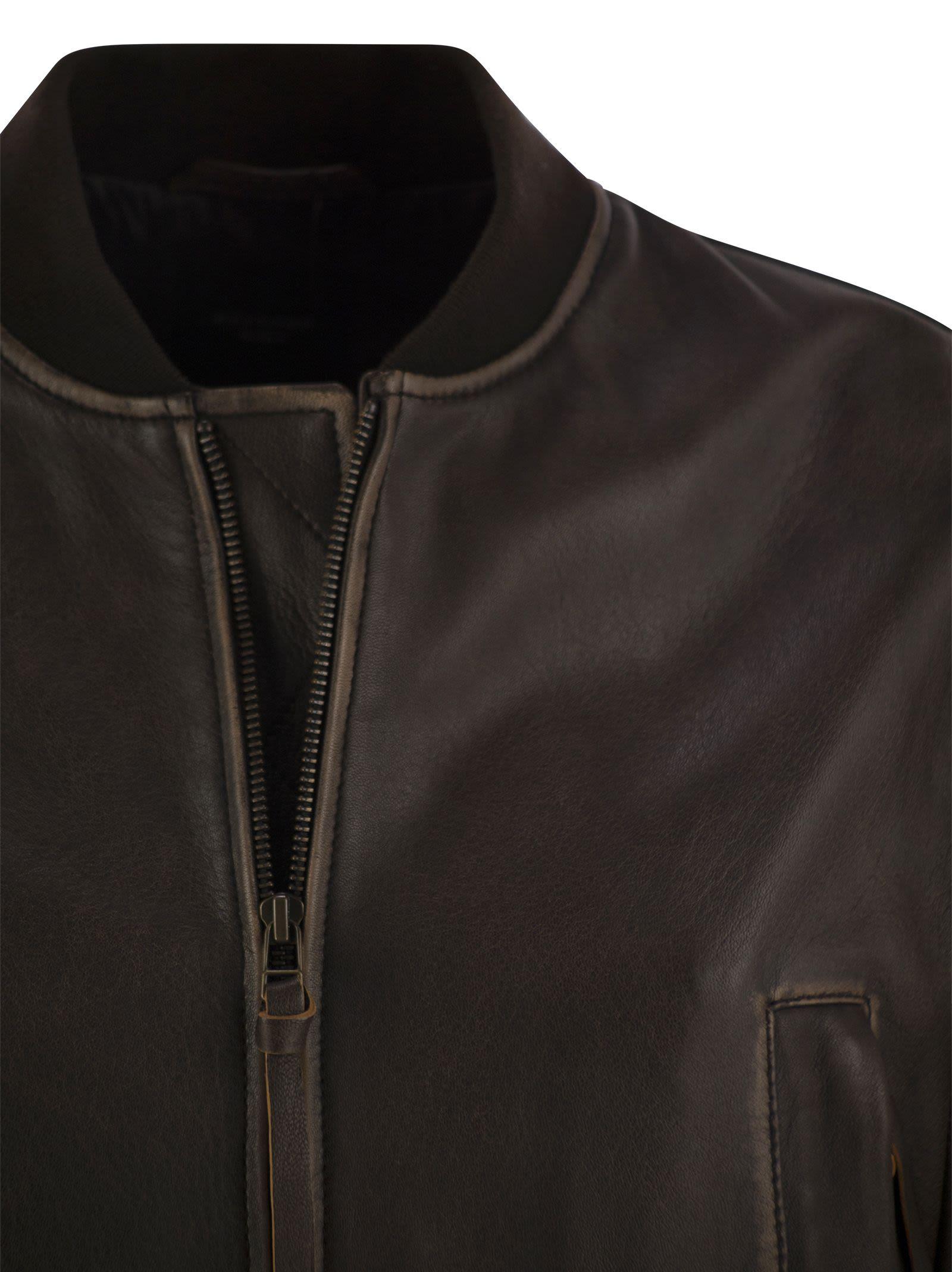 Weekend by Maxmara Hiltex Nappa Leather Bomber Jacket in Black | Lyst