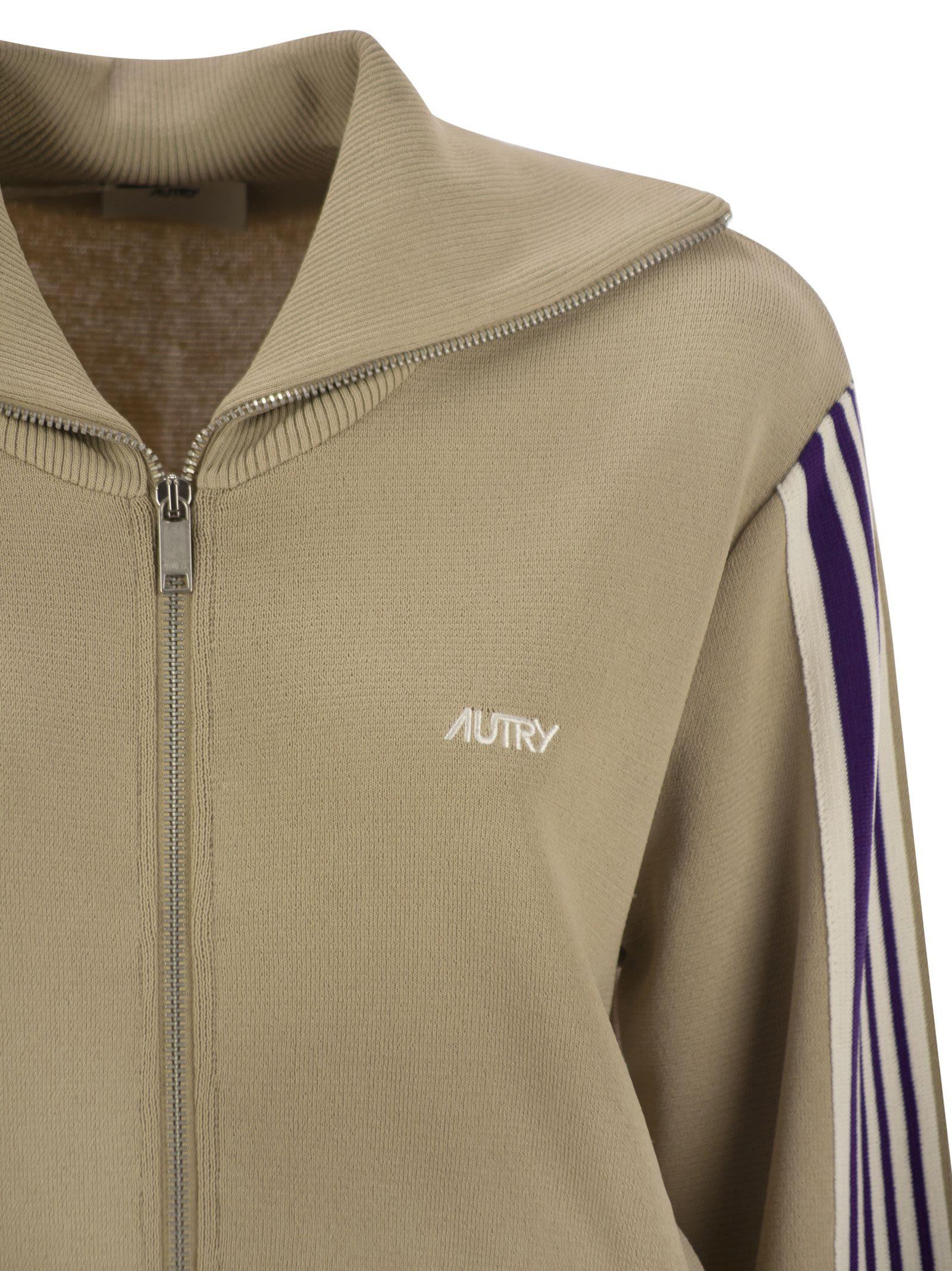 スウェット・トレーナー AUTRY Knitted tennis-style zip sweatshirt Autry Knitted Tennis-style Zip Sweatshirt In Beige | ModeSens