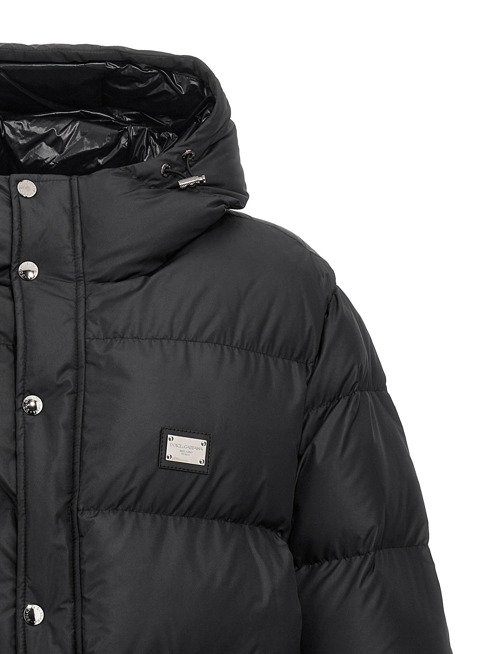 Dolce & Gabbana Logo Plate Down Jacket in Black for Men | Lyst