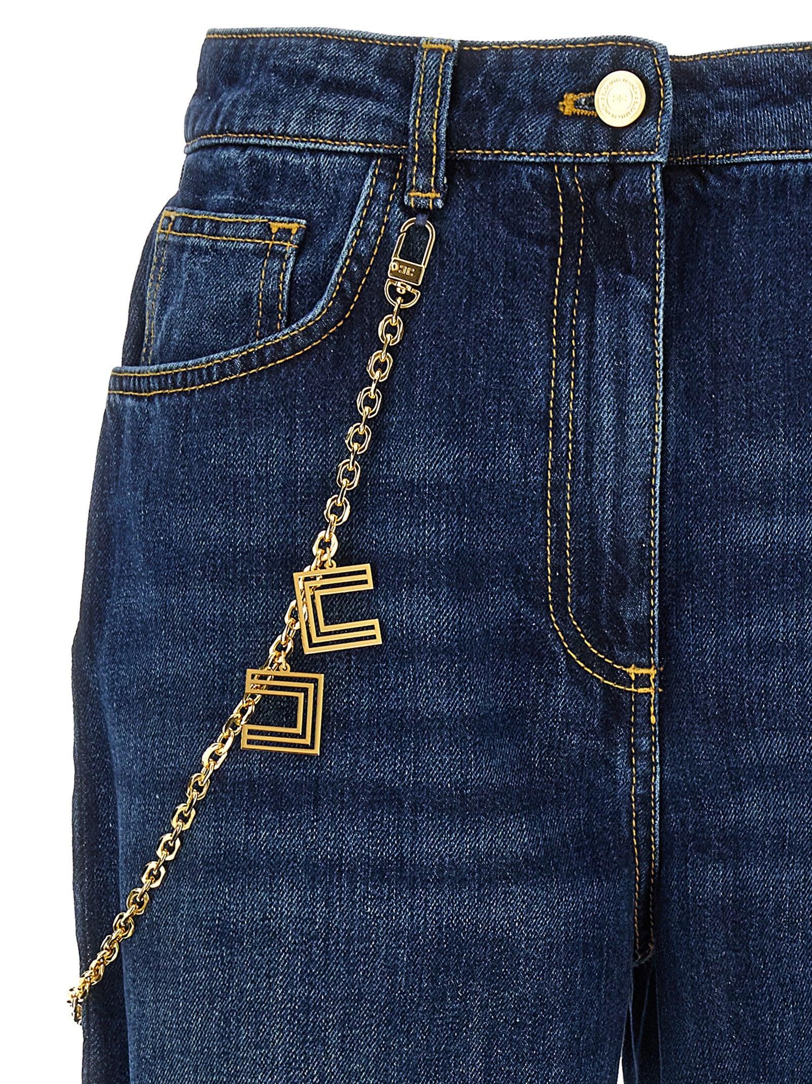 デニム・ジーパン ELISABETTA FRANCHI STRAIGHT-LEG JEANS IN DENIM Denim jeans with rhinestones | Elisabetta Franchi