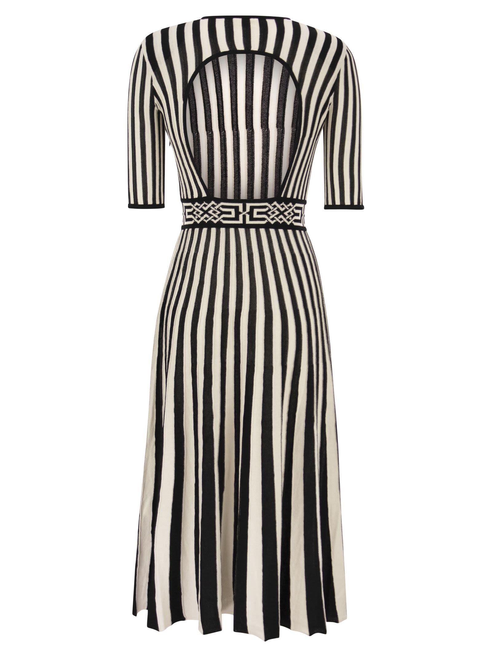 Elisabetta Franchi Midi Dress With Two-tone Pleated Skirt in