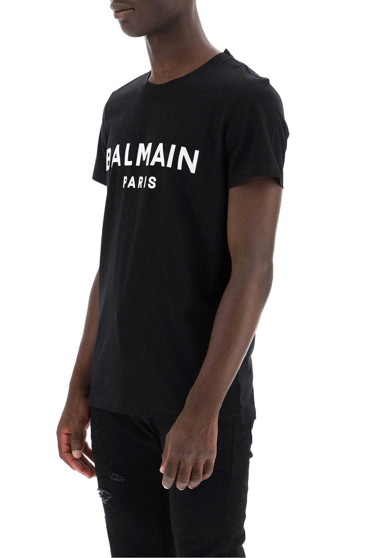 Balmain T-shirt With Flocked Logo in Black for Men | Lyst