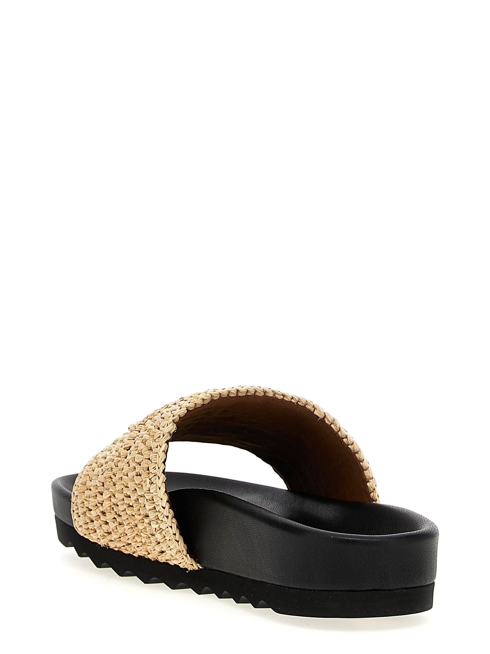 サンダル・ミュール Stella Mccartney Raffia Elyse Slippers Women NATURAL/BLACK Elyse Raffia Logo Sandals | Stella