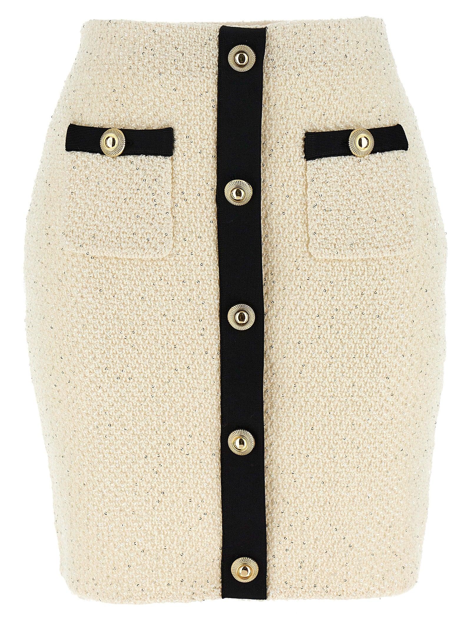 スカート SELF PORTRAIT 'Cream Sequin Knit Mini' skirt White/Black Self-Portrait 'Cream Sequin Knit Mini' Skirt in Natural | Lyst