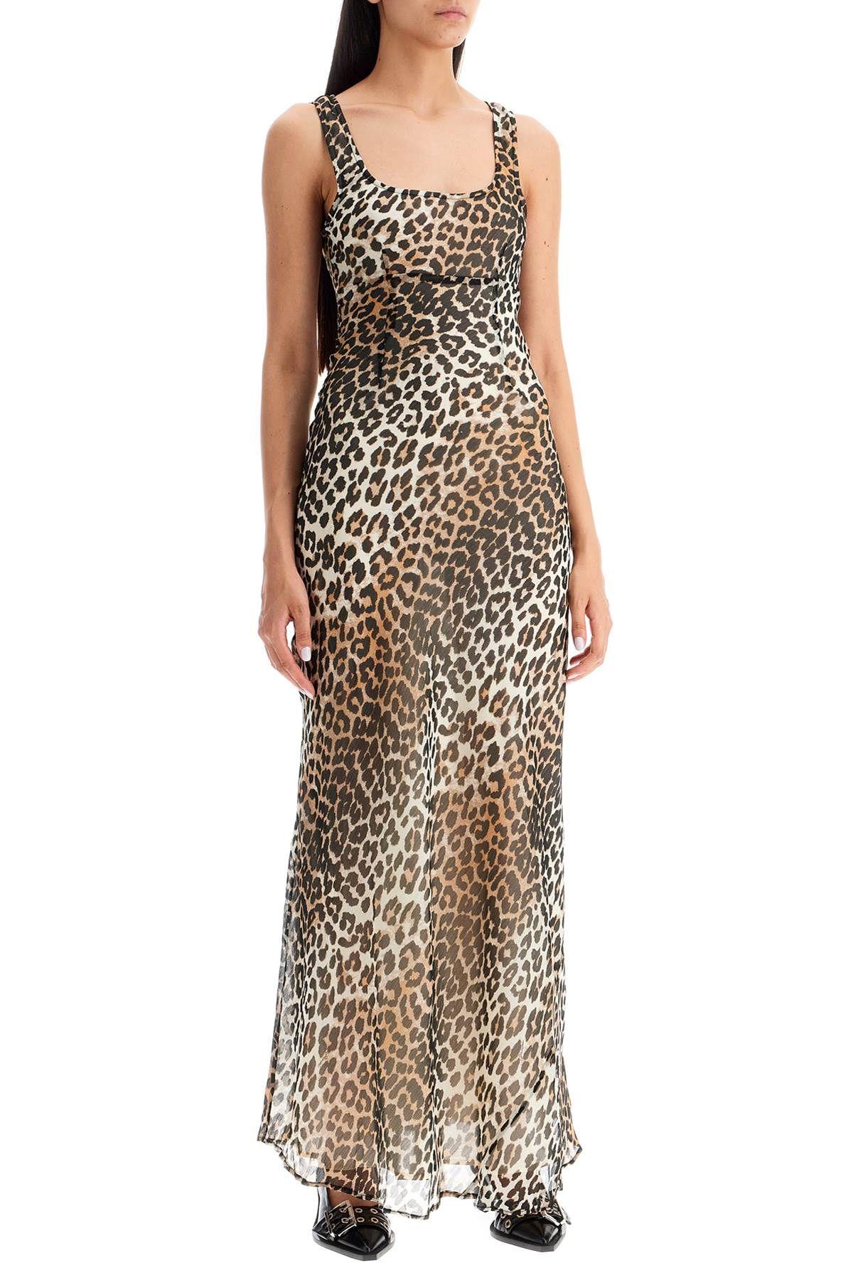Ganni Maxi Chiffon Animal Print Dress in Natural Lyst