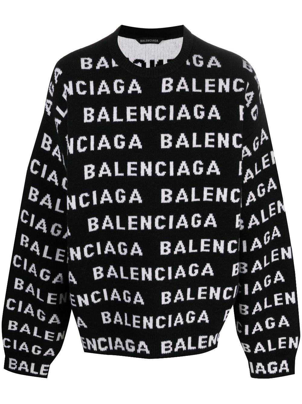 Balenciaga Allover Logo Crewneck Sweater in Black for Men Lyst UK