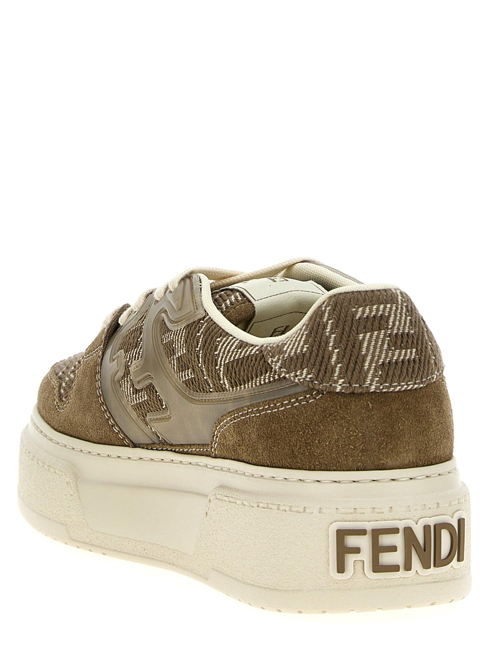 スニーカー Fendi Embroidered Fabric And Suede Sneakers Fendi Embroidered Fabric And Suede Match Sneakers in Brown