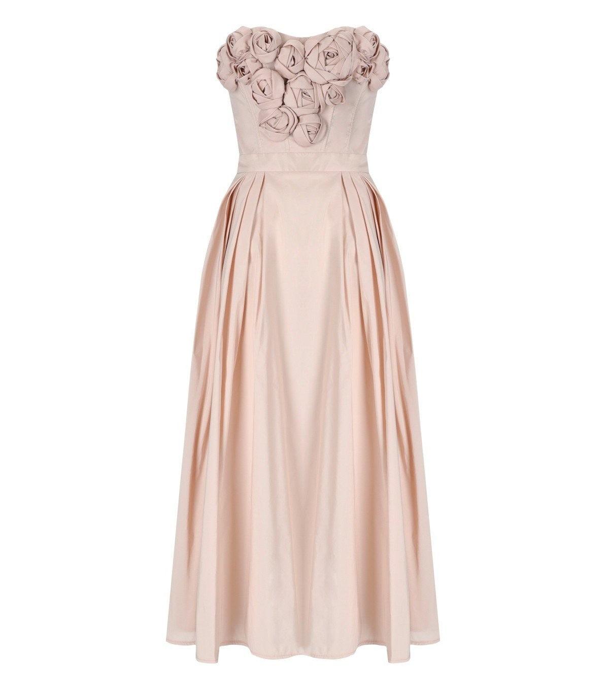 open lace back dress Long Sleeved Midi Dress in Pale Pink Wool Crepe Cady - Cleo