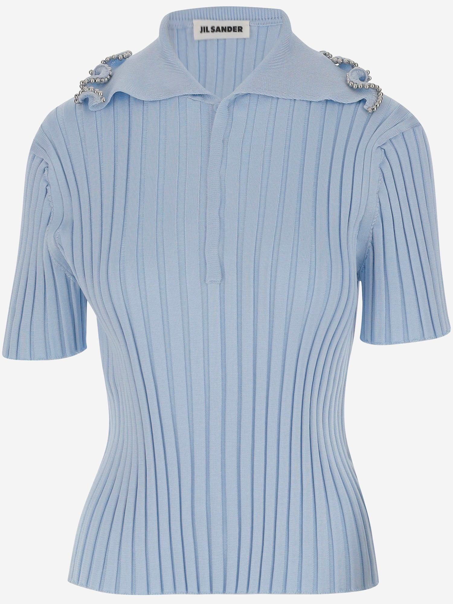 Tシャツ・カットソー Jil Sander Viscose Blend Polo Shirt With Ruffle Flounce Jil Sander Viscose Blend Polo Shirt With Ruffle Flounce in