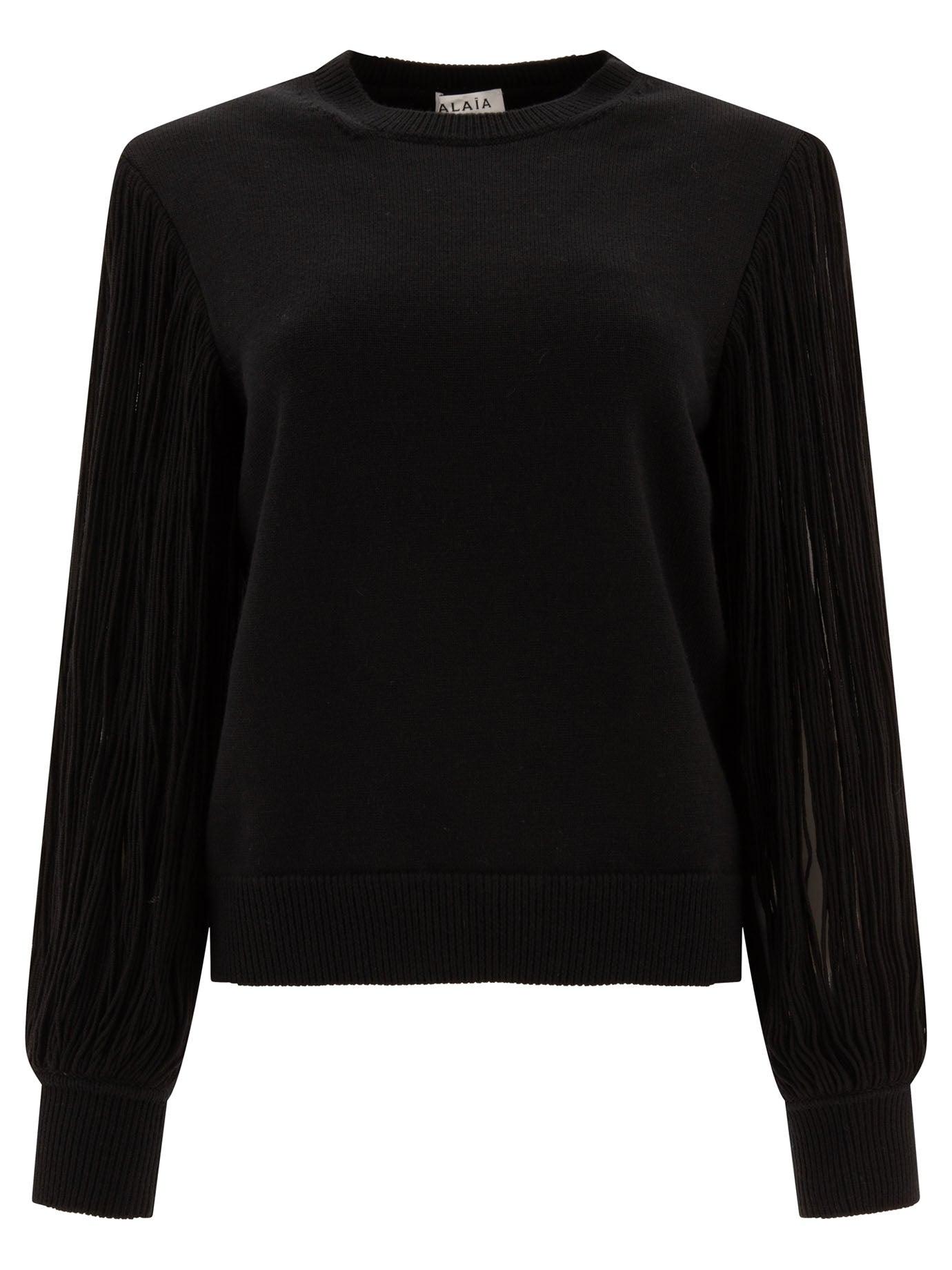 Alaia Fringed Sleeve Knit Sweater in Black Lyst UK