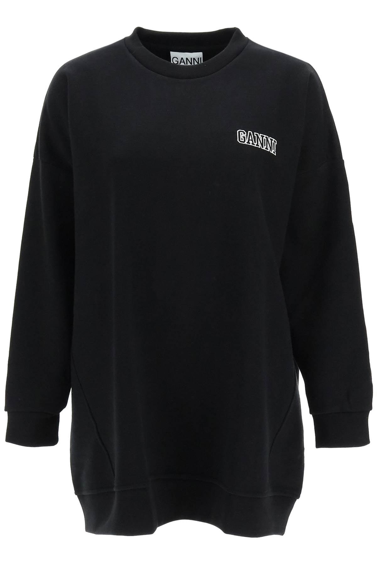 Ganni Oversized Sweatshirt With Logo Embroidery in Black | Lyst