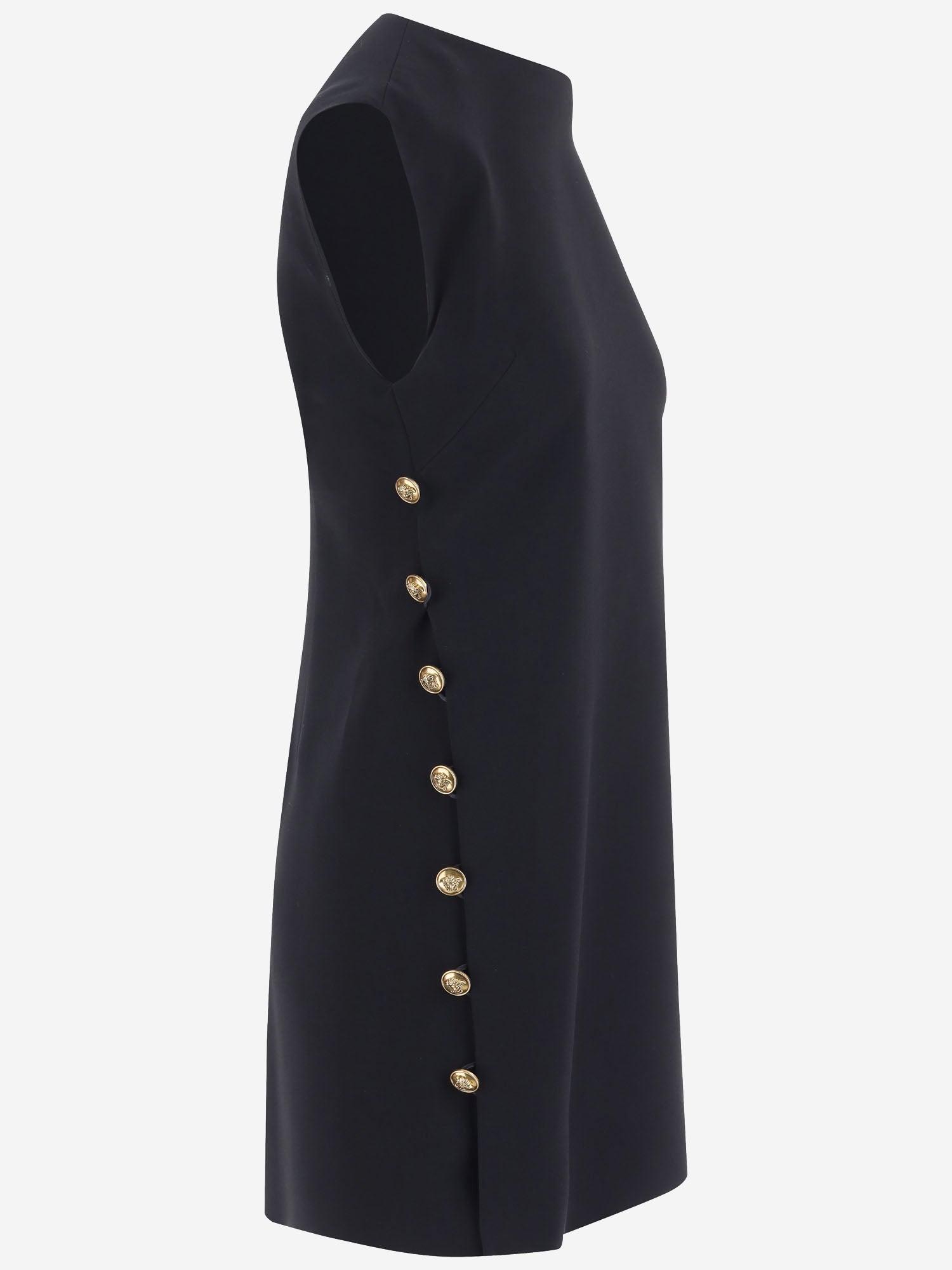 versace black dress with gold buttons Sleeveless Button Stretch Viscose Mini in Blue LowStock:43642535084083