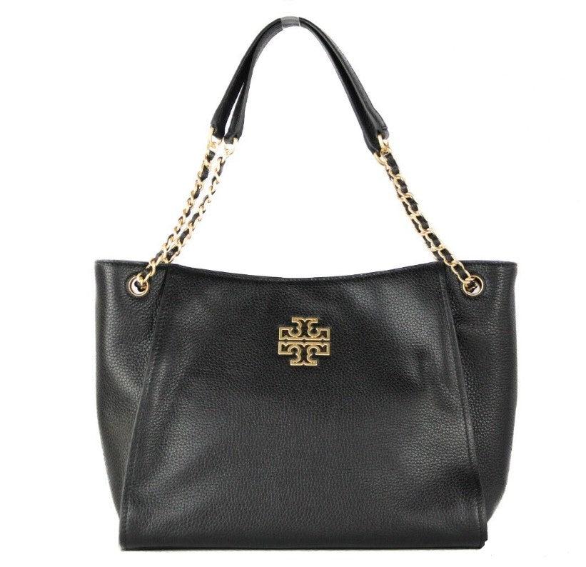 Tory Burch Britten Small Black Pebbled Leather Slouchy Tote Handbag Lyst
