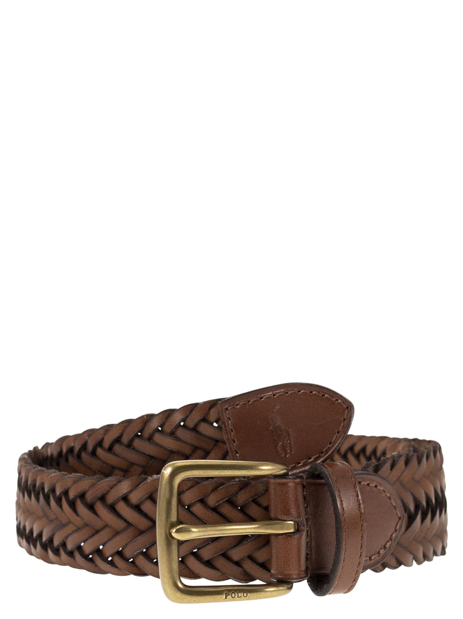 Lauren‎ Ralph Lauren Womens Brown Leather Braided Skinny Belt Brass Buckle Small Lauren Ralph Lauren Braided Studded Leather | Mercari main image 3