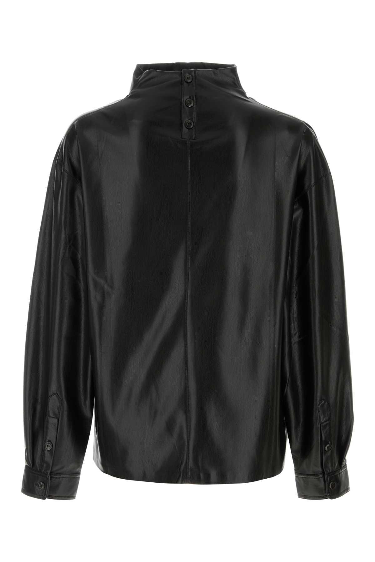 Tシャツ・カットソー NANUSHKA Black Synthetic Leather Mikael Top Mikael - Draped Okobor™ Alt-Leather Top - Black – Nanushka