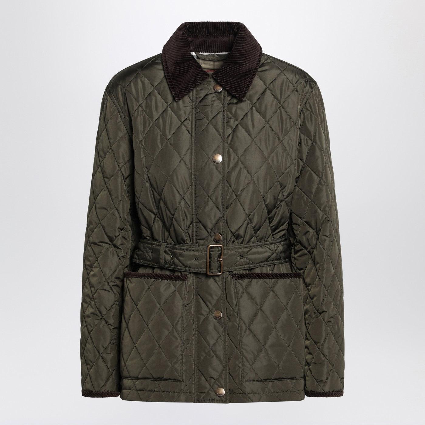 【関税&送料込】Burberry Dark Green Quilted Nylon Jacket Cropped Quilted Nylon Jacket in Shale/brush - Women
