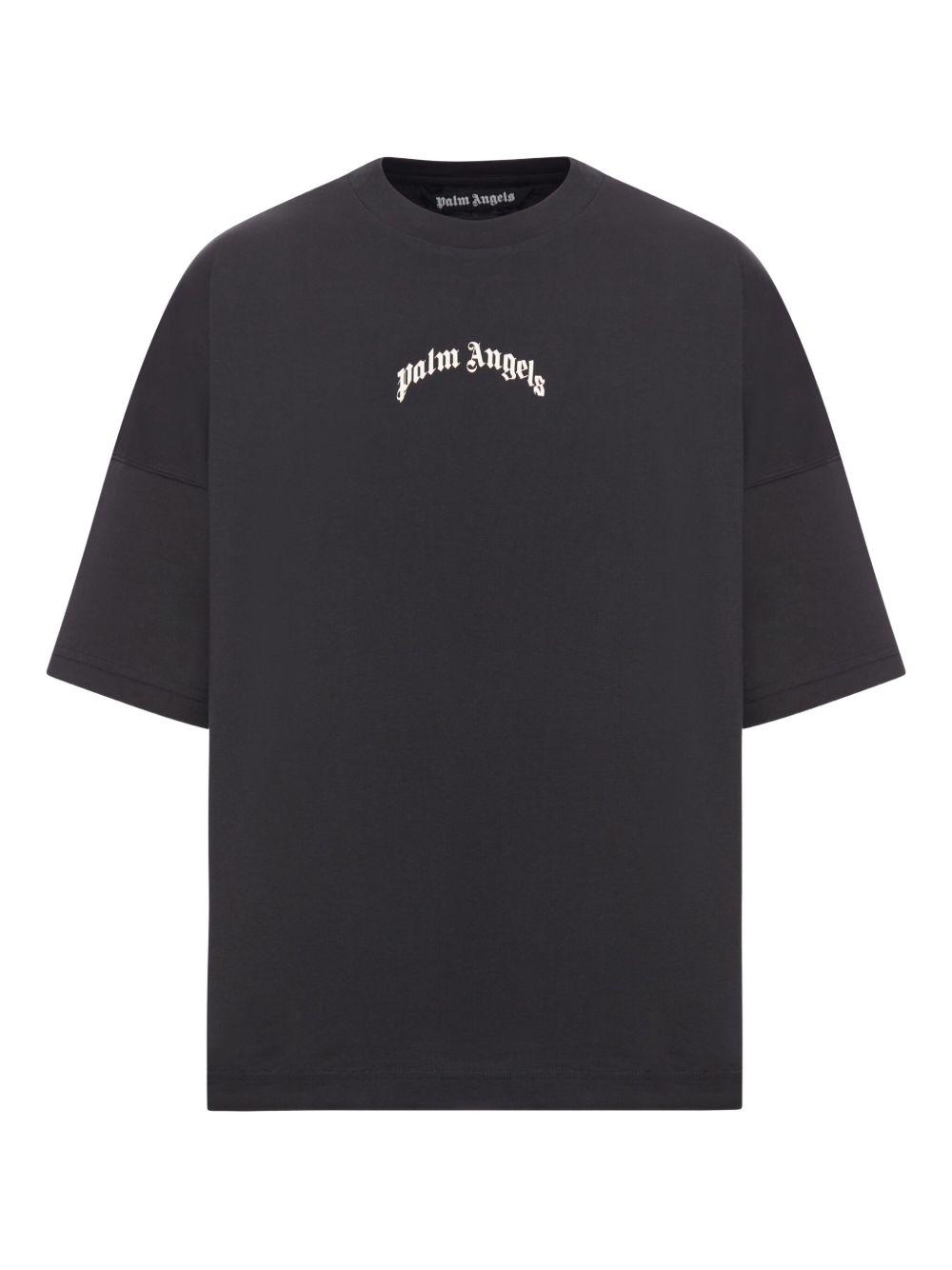 Tシャツ・カットソー PALM ANGELS Men Sweater PMBA080C99FLE0011001 Black Palm Angels Men's Neck Logo T-Shirt in Black Palm Angels