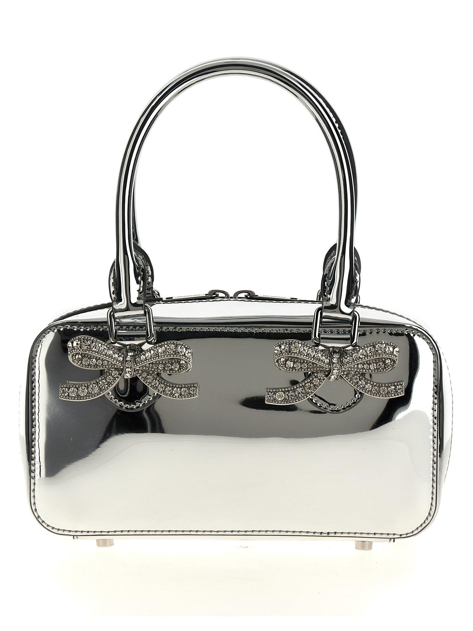 Self-Portrait 'Metallic Leather Mini Tote' Handbag in Black