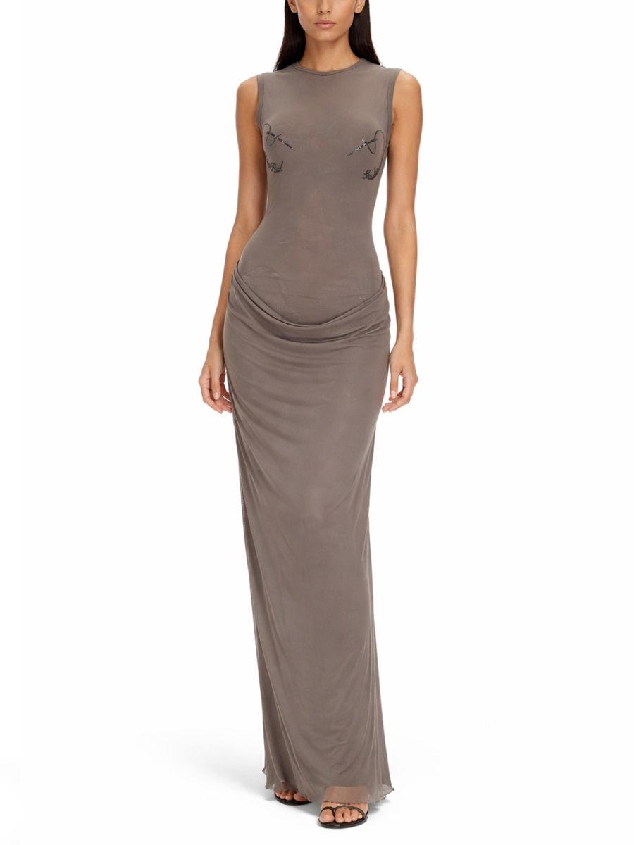 slim fit dress slacks Jean Paul Gaultier Constellation Galaxy Illusion Long Dress