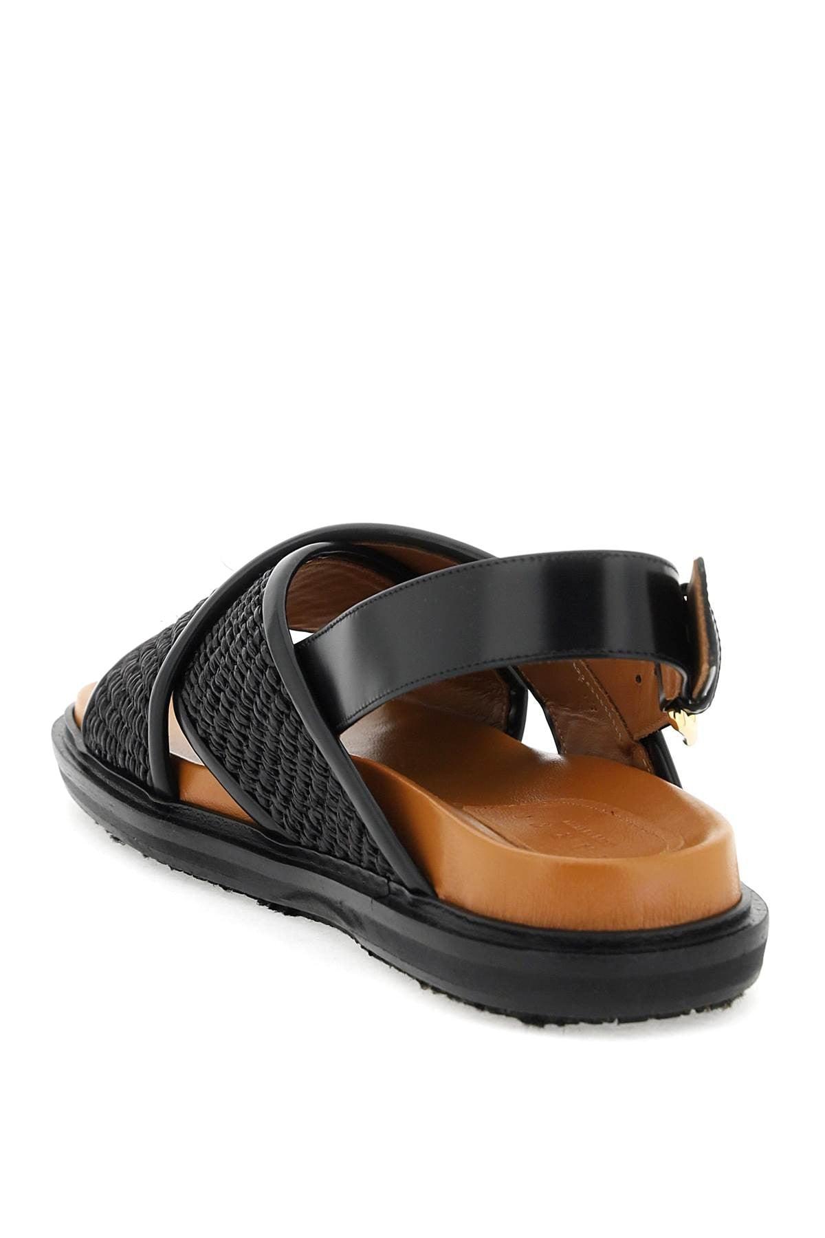 Marni Leather And Raffia Fussbett Sandals in Black | Lyst
