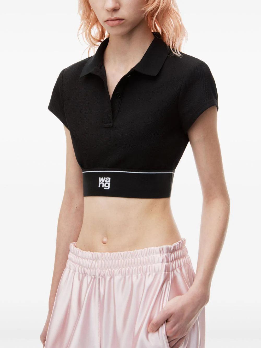 Black cropped polo shirt sale