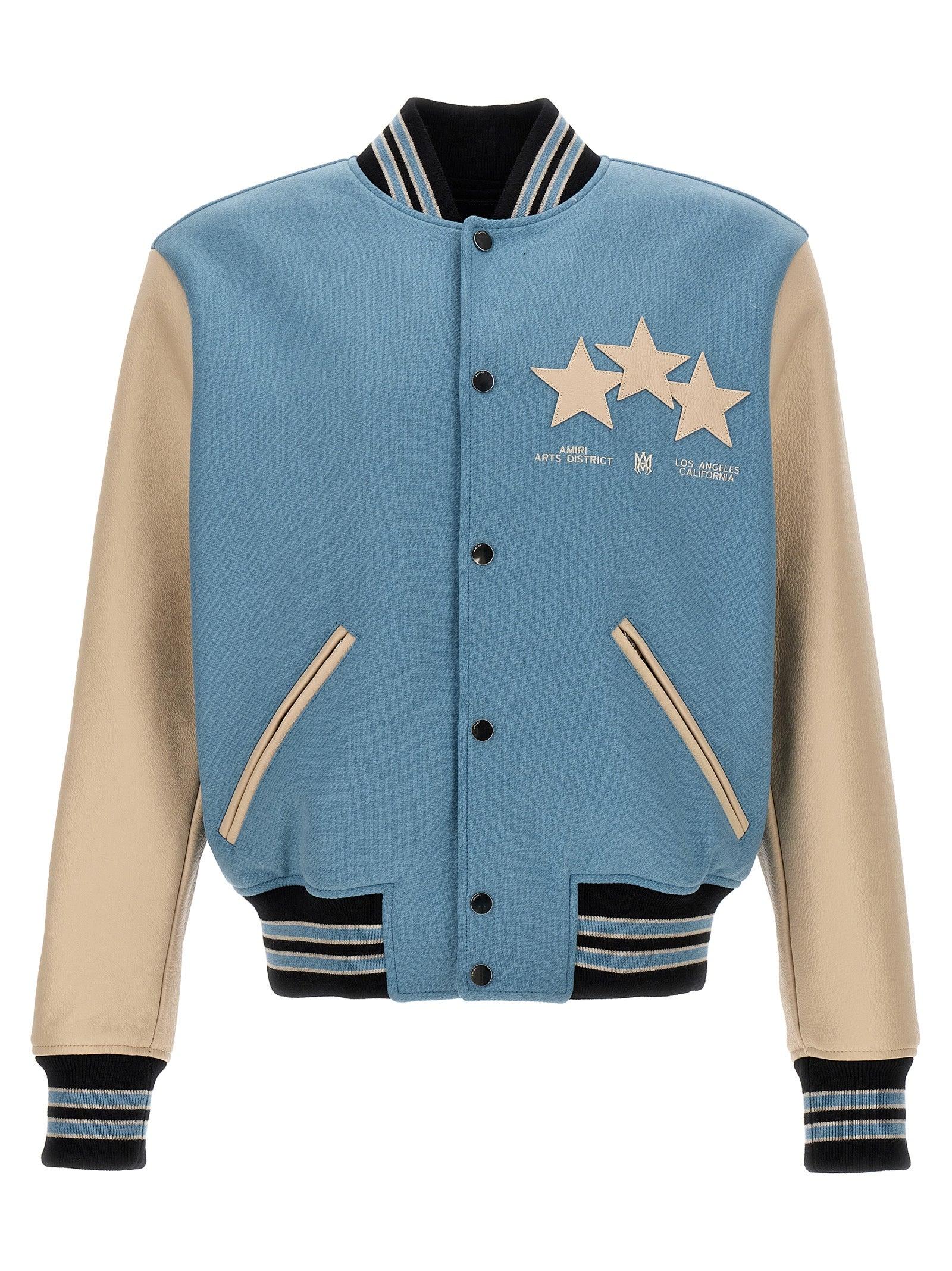 Amiri Stars Panelled Wool-blend Varsity Jacket in Blue for
