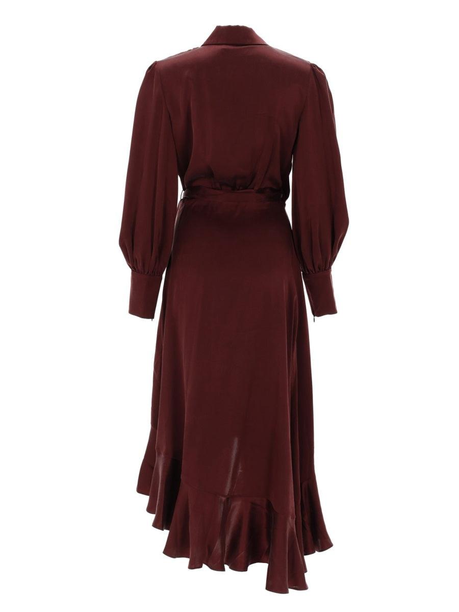 zimmermann silk wrap dress burgundy Midi Suit in Purple Size:12/14 DESTINATION WEDDING zimmermann flounce wrap dress Pink Abstract Psychedelic Retro Hem hits above the
