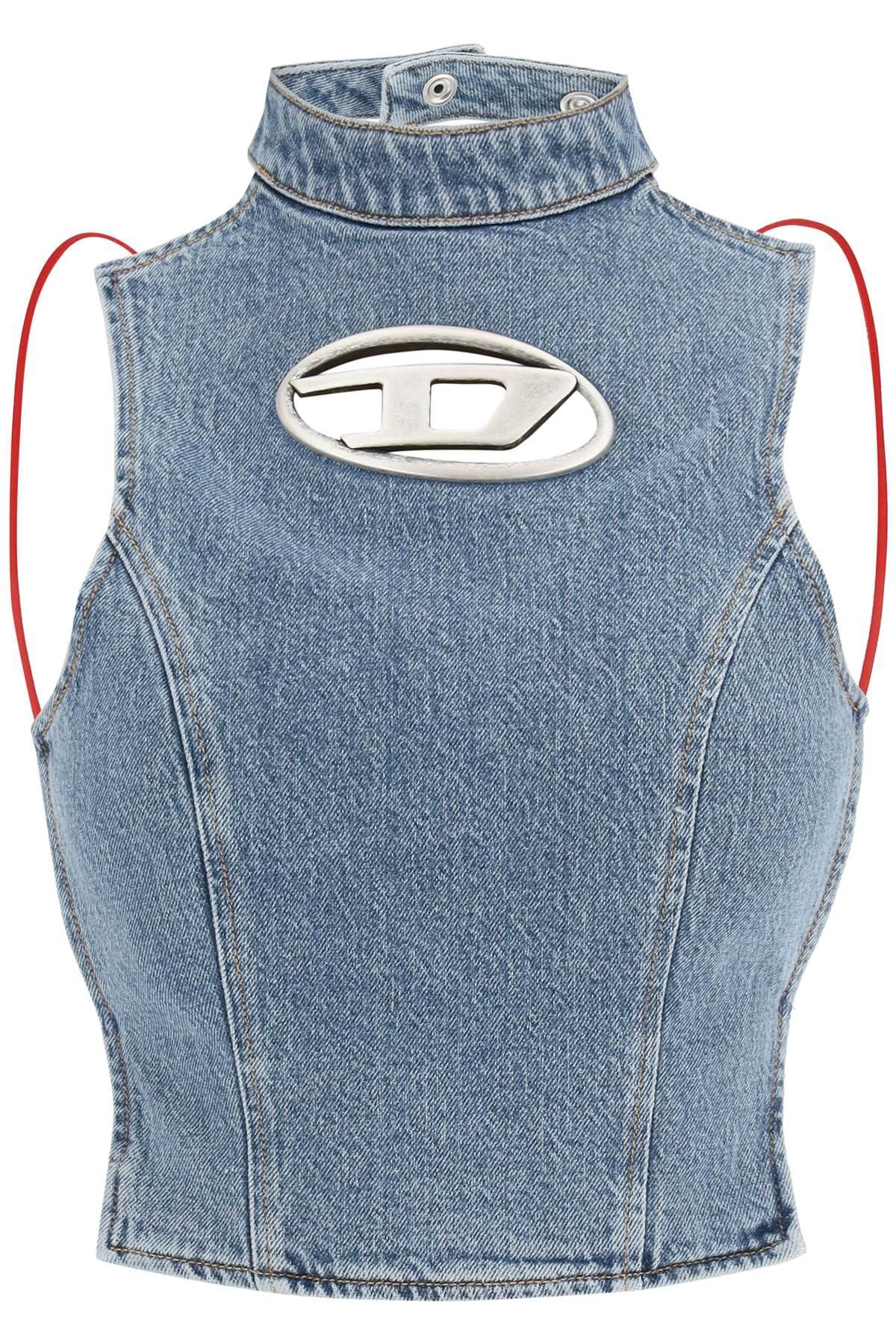 DIESEL Backless Denim Crop Top in Blue | Lyst