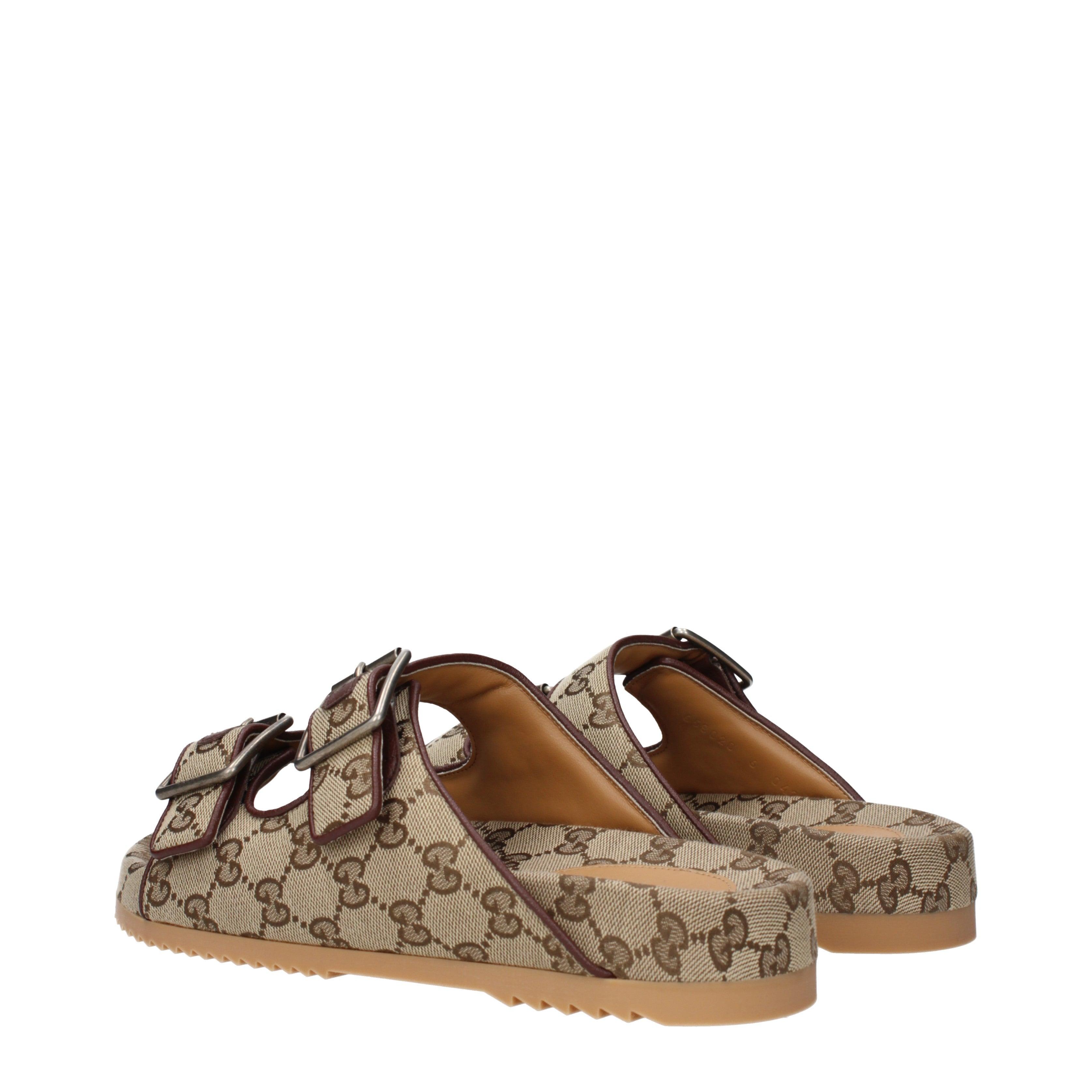 サンダル GUCCI Slippers and Clogs Men Fabric Beige/Ebony Gucci Slippers And Hooves Fabric/Ebano in Brown for Men | Lyst