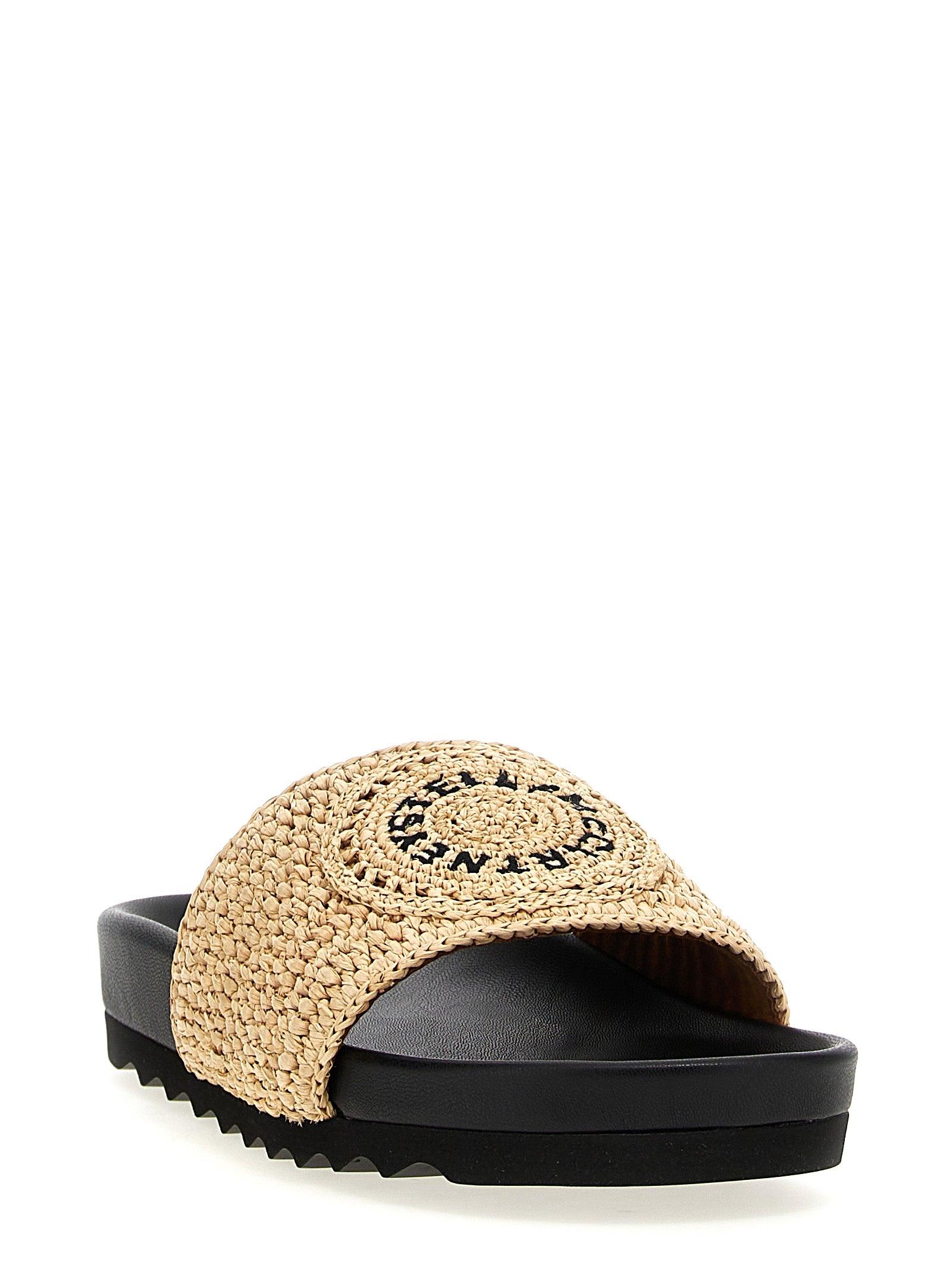 サンダル・ミュール Stella Mccartney Raffia Elyse Slippers Women NATURAL/BLACK Elyse Raffia Logo Sandals | Stella