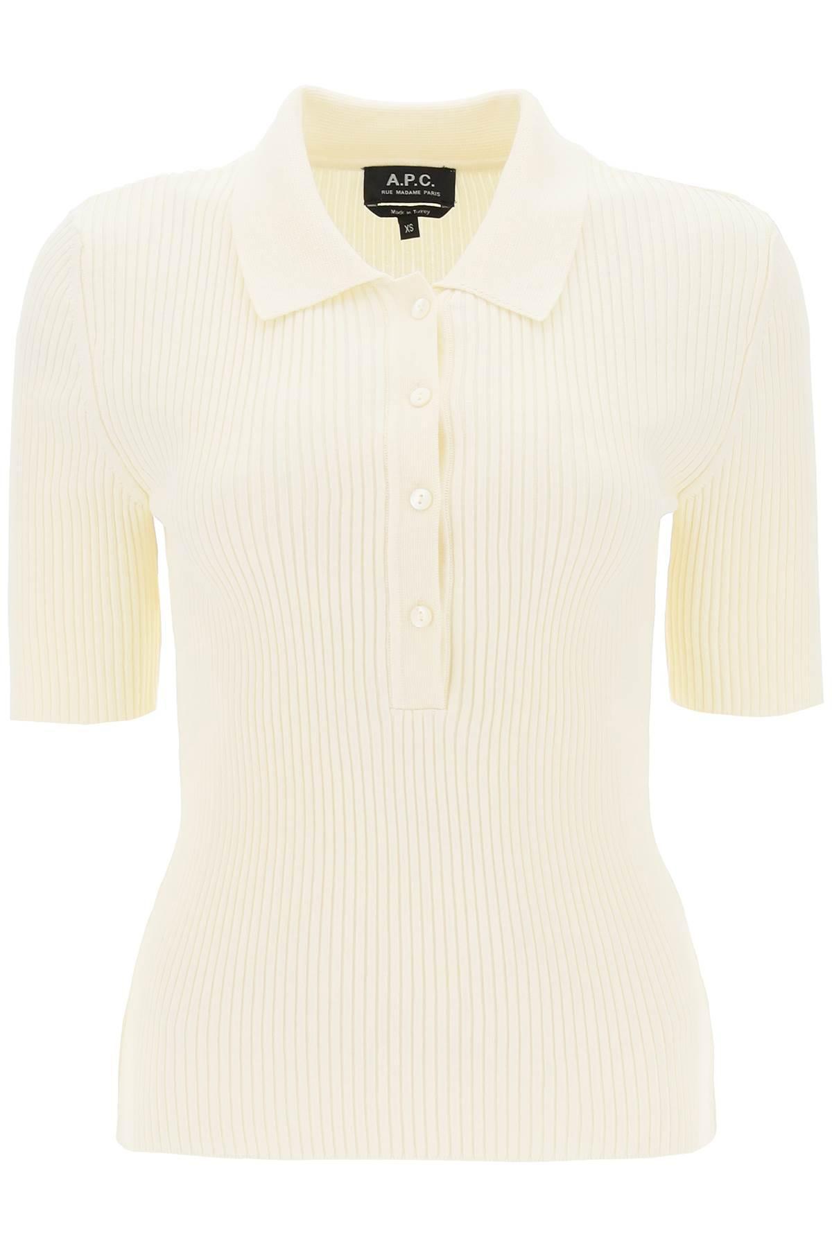 A.P.C. Danae Rib Knit Polo Shirt in Natural Lyst
