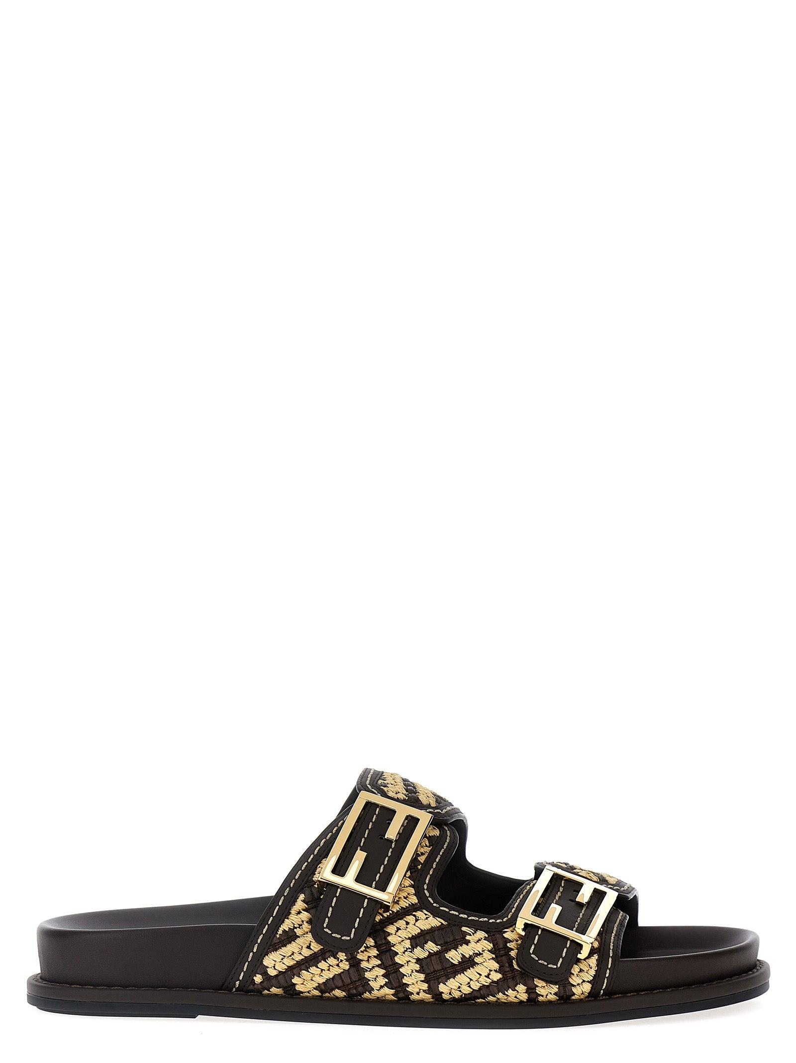 Fendi embroidered leather slide sandal deals
