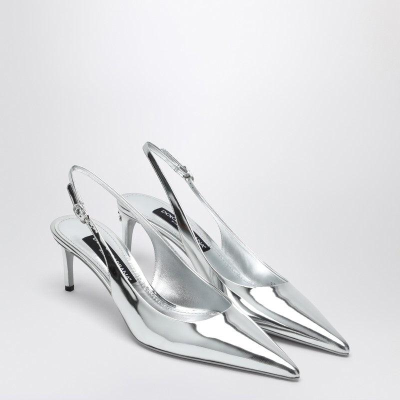 シューズ・サンダルその他 Dolce&Gabbana llic silver leather slingback with decolle Metallic leather slingback pumps in silver - Dolce Gabbana