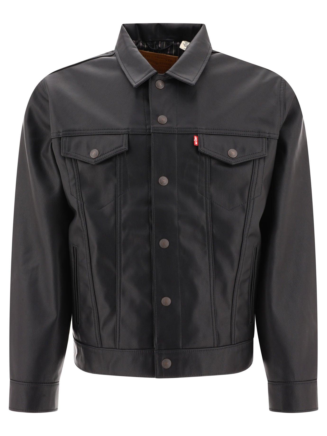 Levi's Leather Trucker Jacket in Black for Men | Lyst