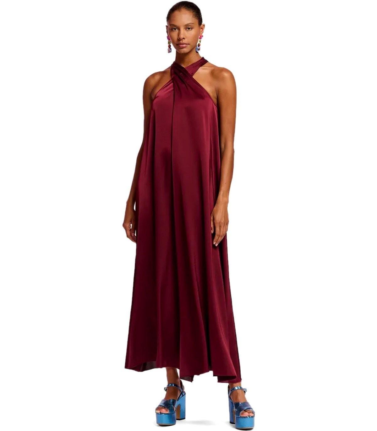 Essentiel Antwerp Finch Burgundy Long Dress in Red | Lyst