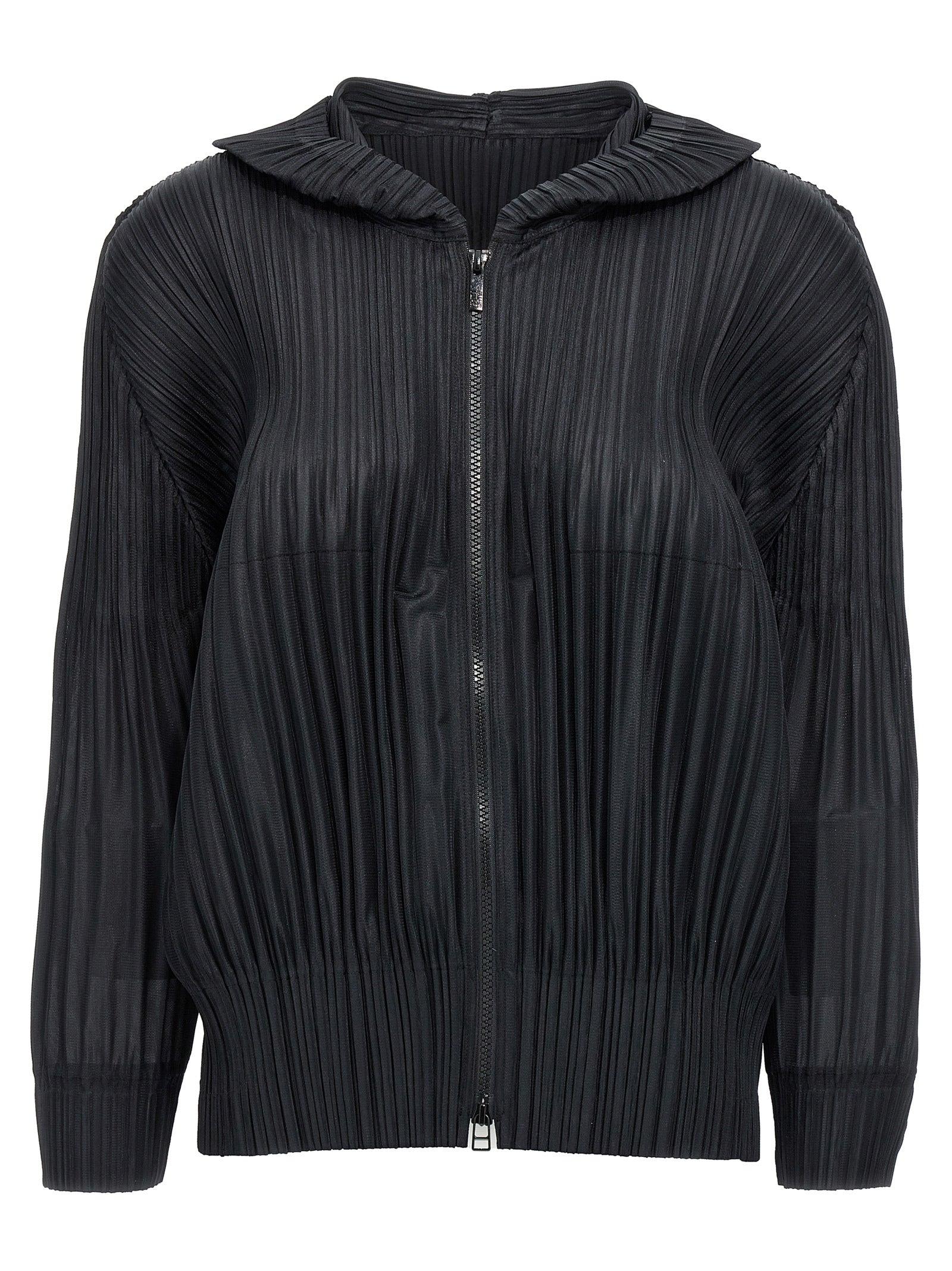 Pleats Please Issey Miyake 'Fluffy Basics' Hooded Jacket in Black