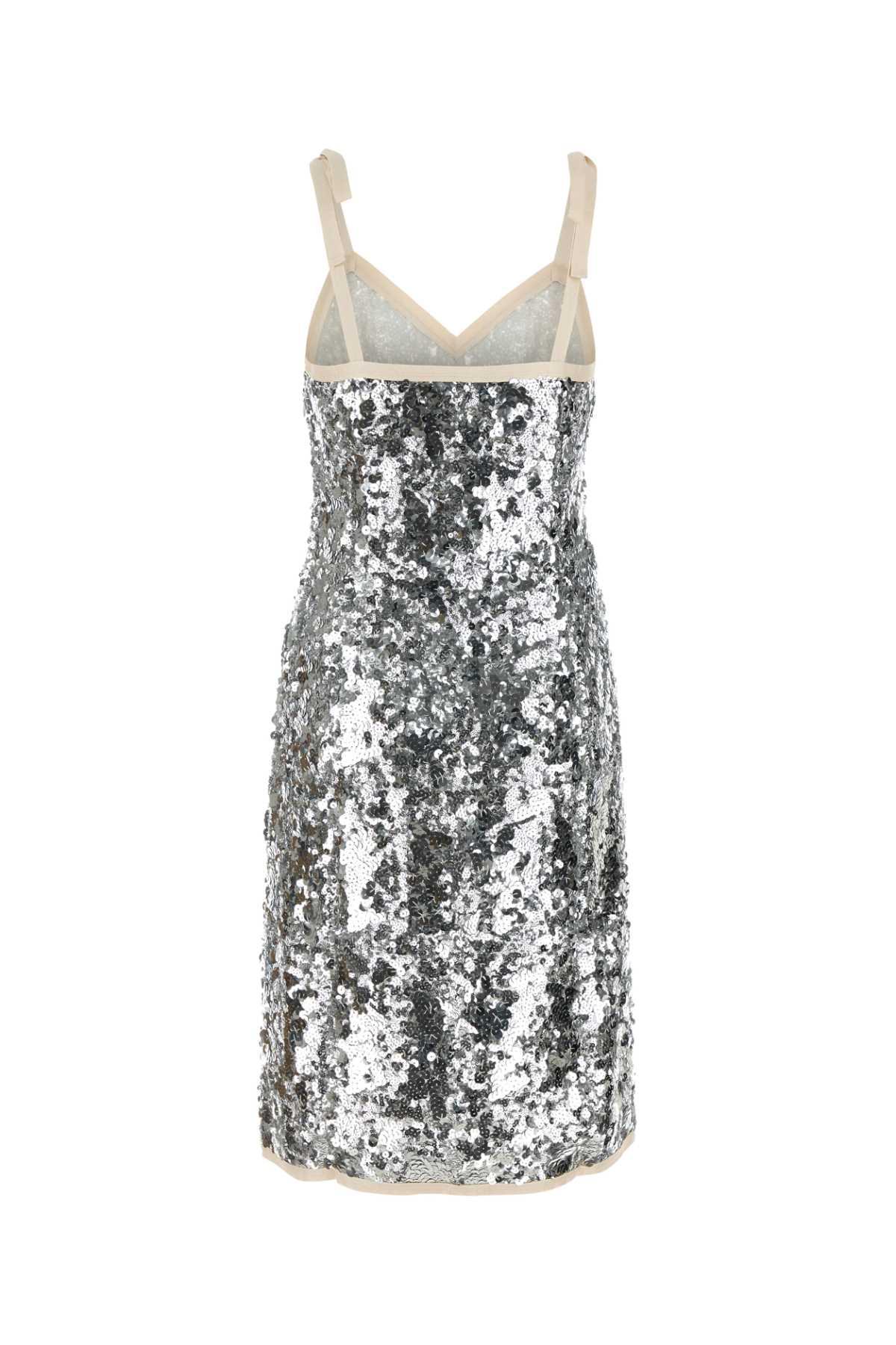 knee length dresses for ladies Prada Silver and Gold Sequin Dress