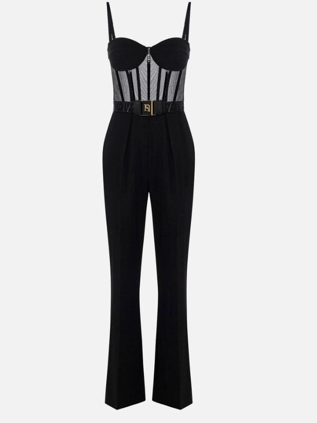 オールインワン・サロペット ELISABETTA FRANCHI Woman Jumpsuits Black TU049 110 Elisabetta Franchi Woman Long Jumpsuit with Diamonds and
