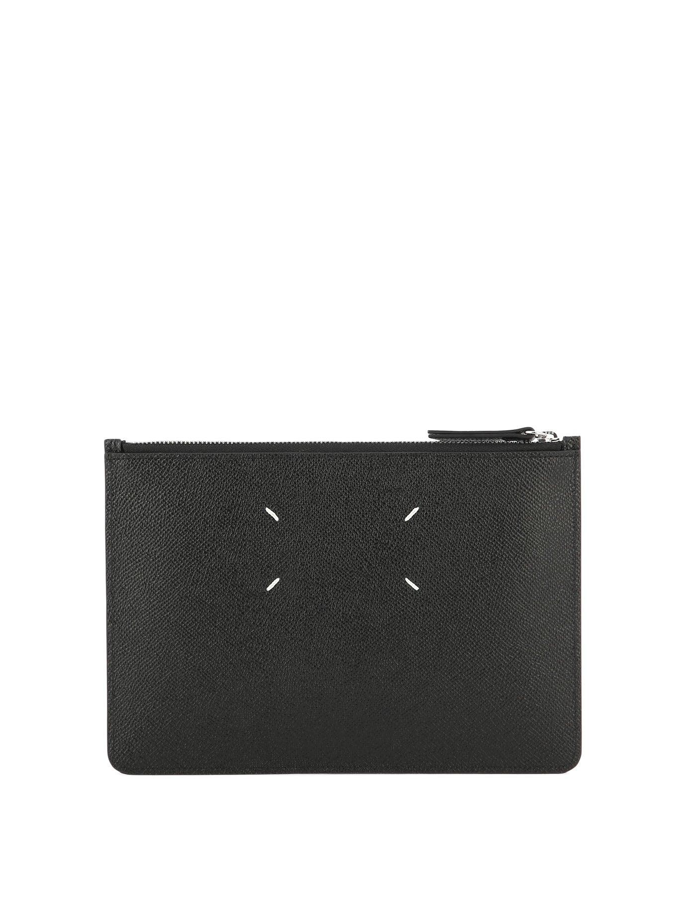 Four Stitch Leather Phone Pouch in Black - Maison Margiela