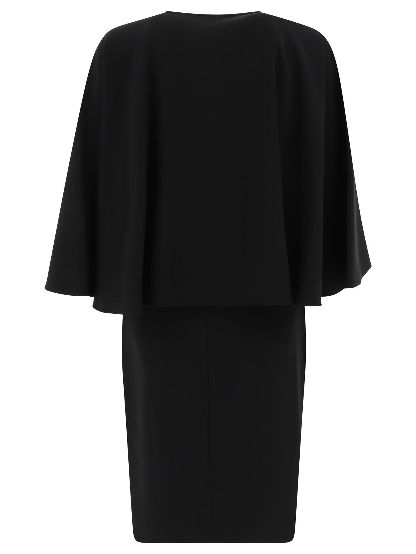 Chloe Short Dress With Crepe And Viscose Cape in Black Lyst UK