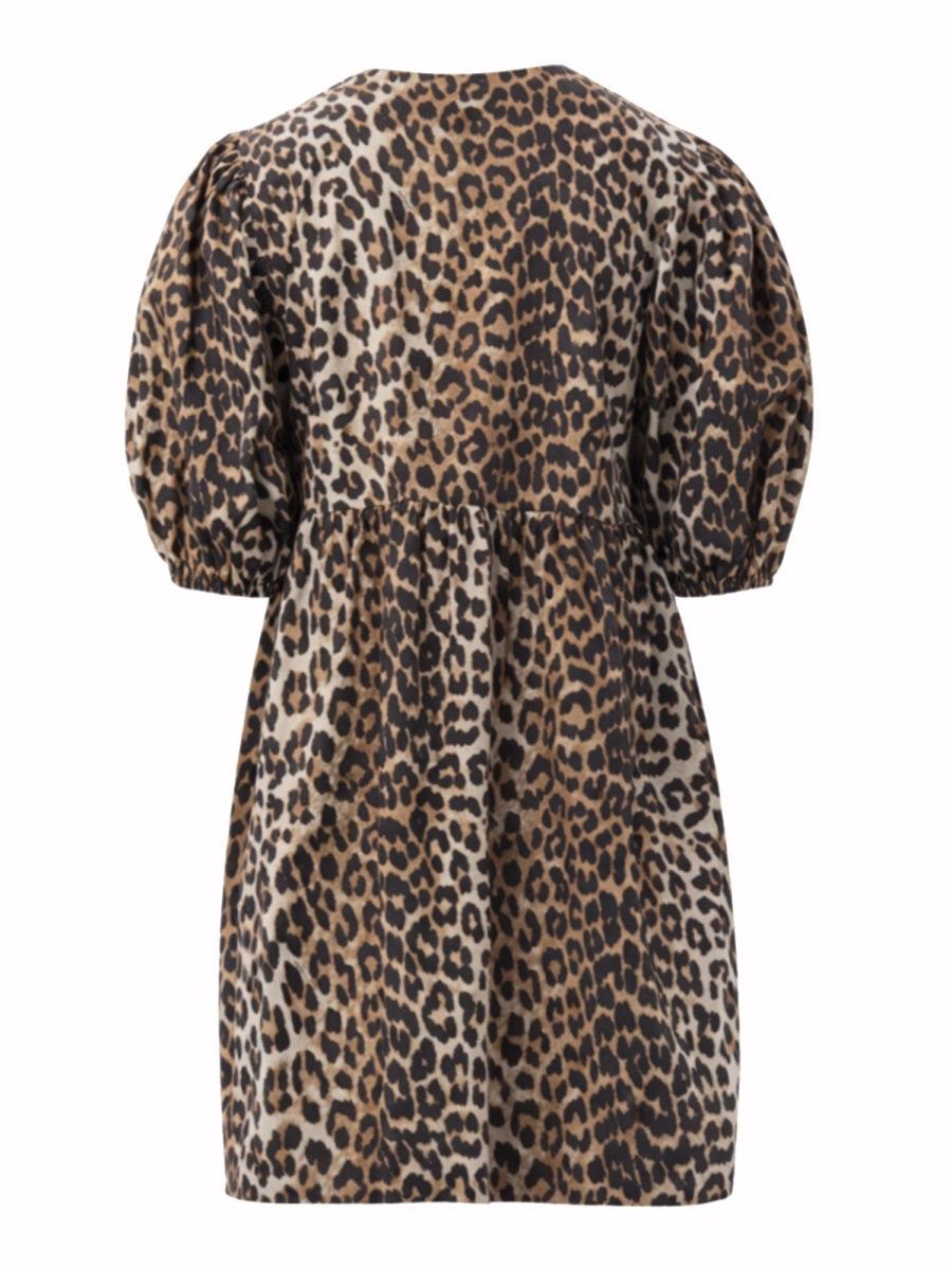 Ganni Leopard Print Mini Dress in Green | Lyst