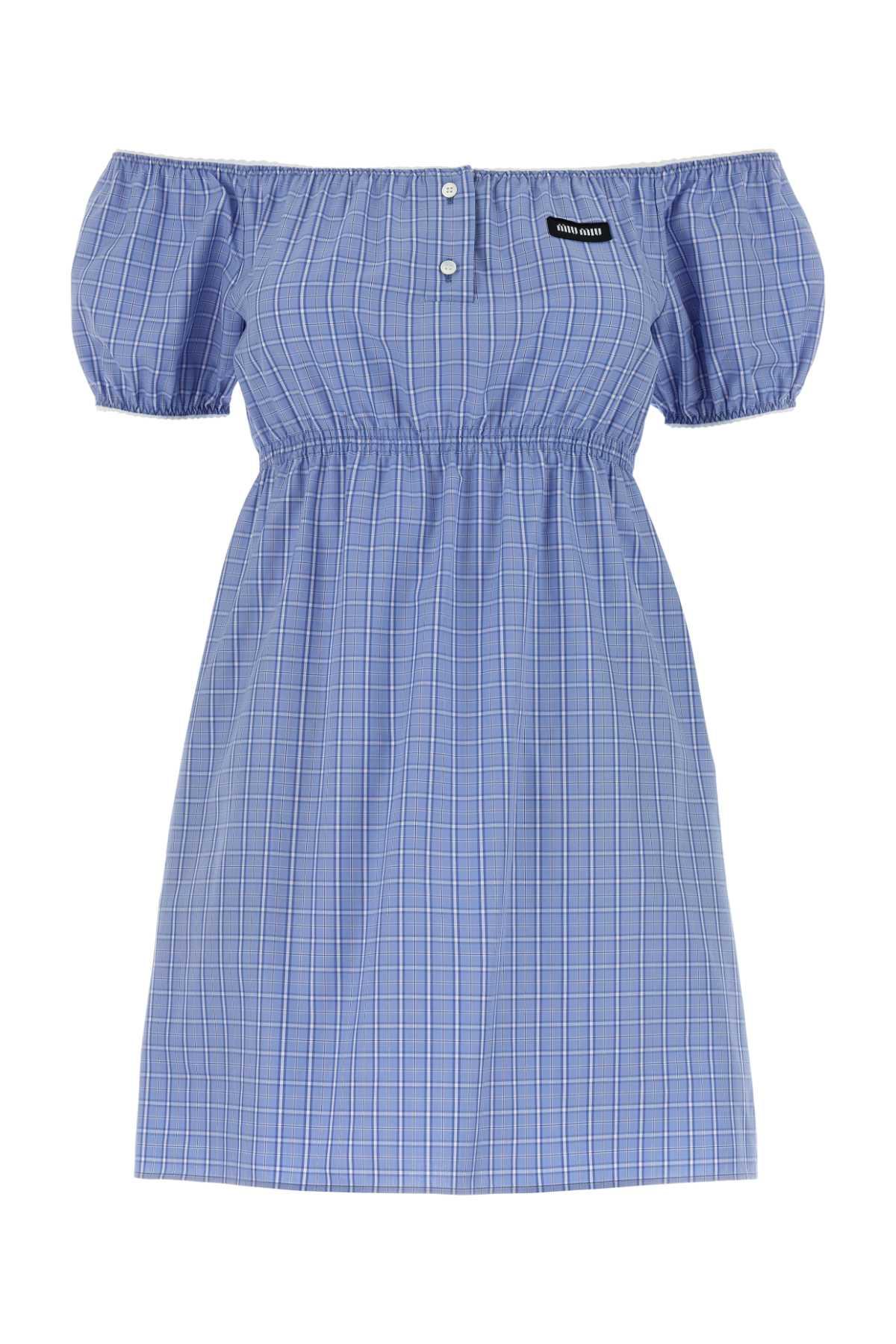 Miu Miu Embroidered Poplin Mini Dress in Blue | Lyst