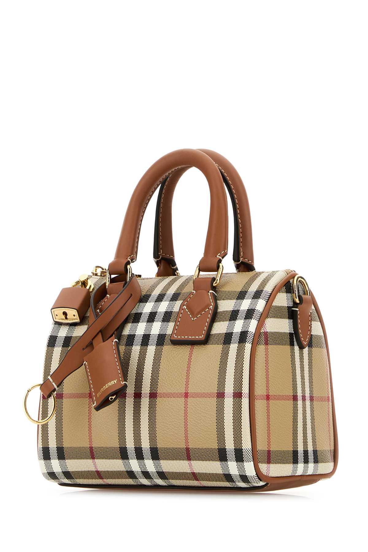 【関税&送料込】Burberry Printed Canvas Handbag Burberry Printed Canvas Mini Check Handbag in Brown | Lyst