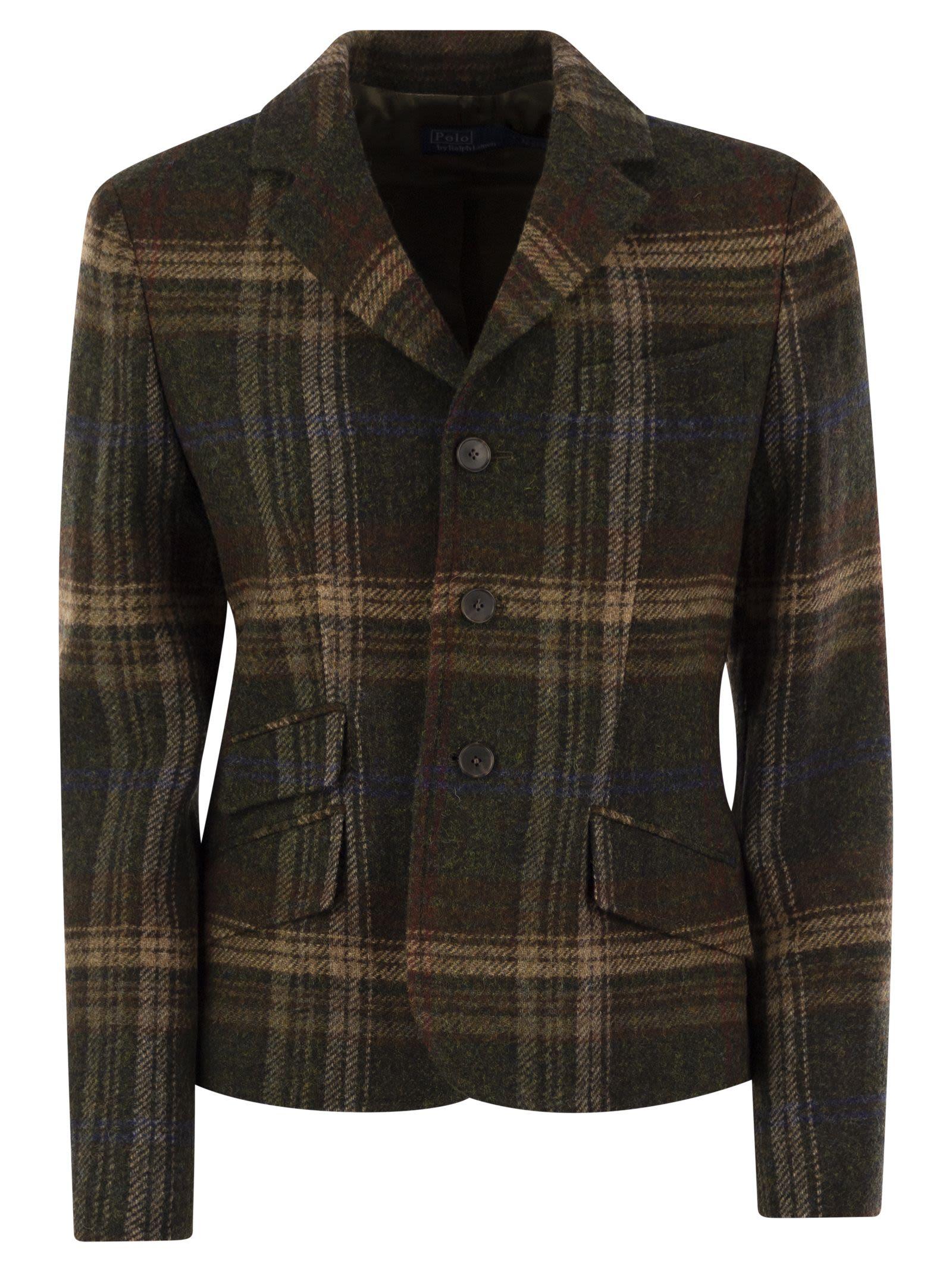 Polo Ralph Lauren Plaid Wool Blazer in Black | Lyst UK