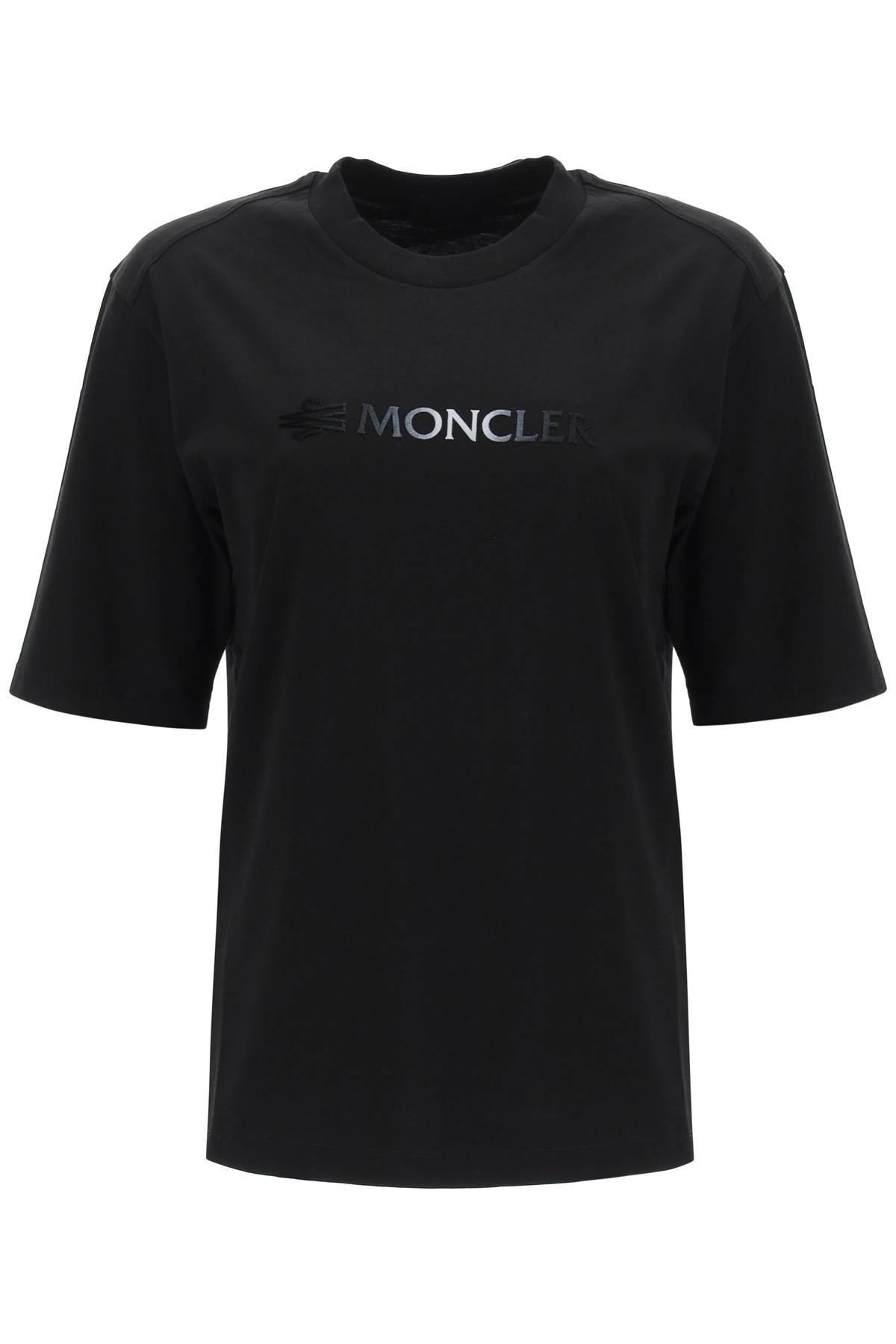 Moncler Flocked Logo T Shirt in Black | Lyst