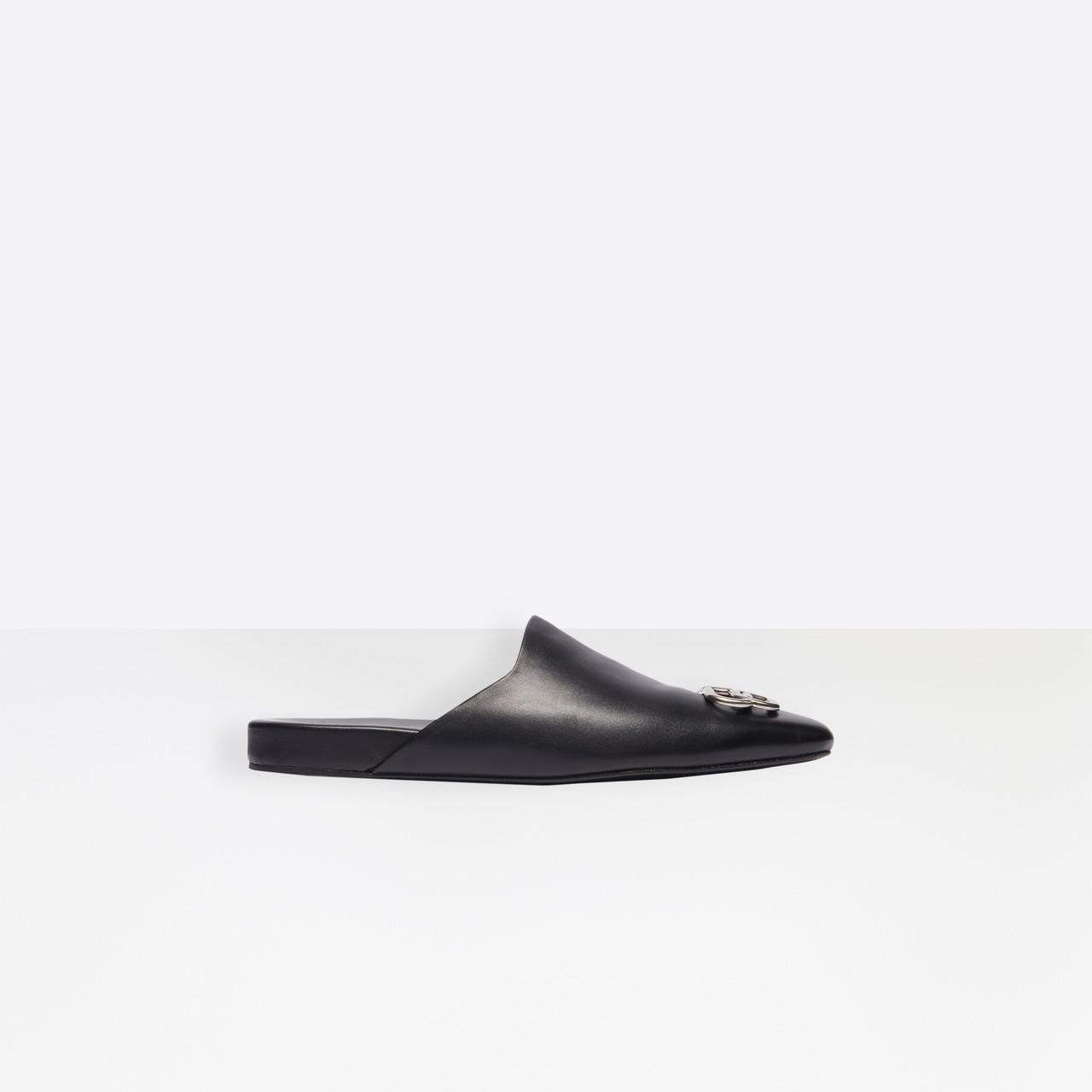 Balenciaga Cosy Bb Logo Leather Slippers in Black Silver (Black) for Men - Lyst