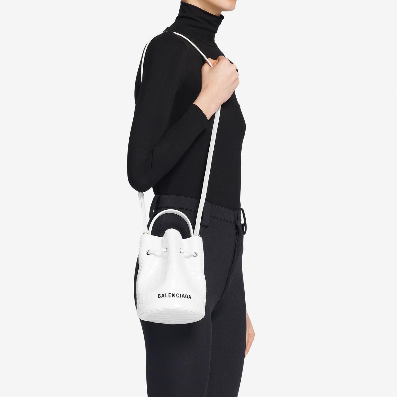Balenciaga Leather Everyday Xs Drawstring Bucket Bag in White/Black ...