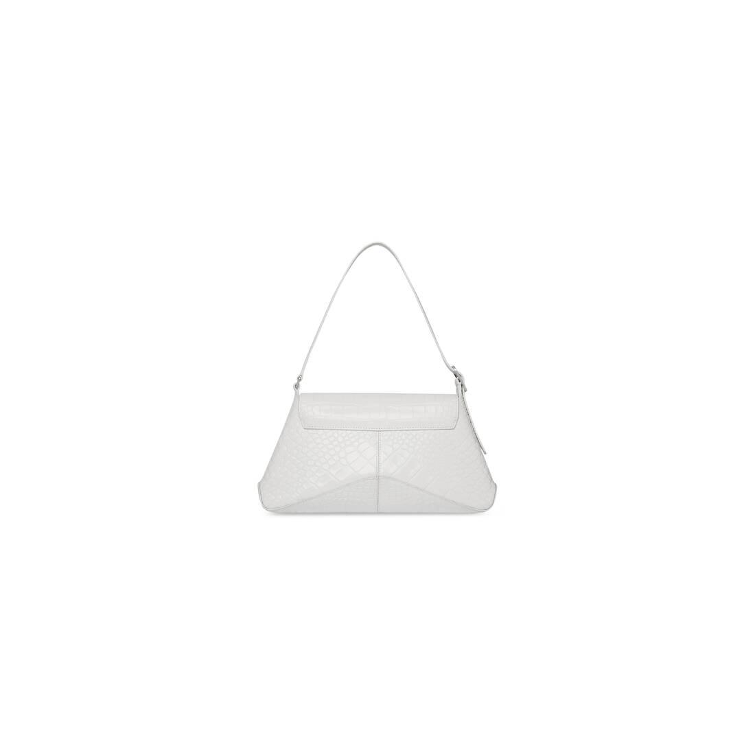 BALENCIAGA: XX Flap Street crocodile-print leather bag - White